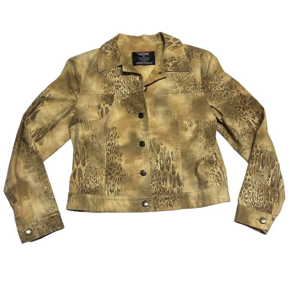 Azur - Women’s Tan Animal Print Denim Jacket Sz MD